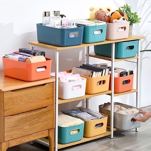 Hwtcjx 12 pièces Panier de Rangement en Plastique, Panier Plastique Rangement, Panier en Plastique avec Anse, Empilables pour Placards Maison Cuisine Bureau jardin, 21 x 14 x 7cm (Multicolore) - Nail Gallerys