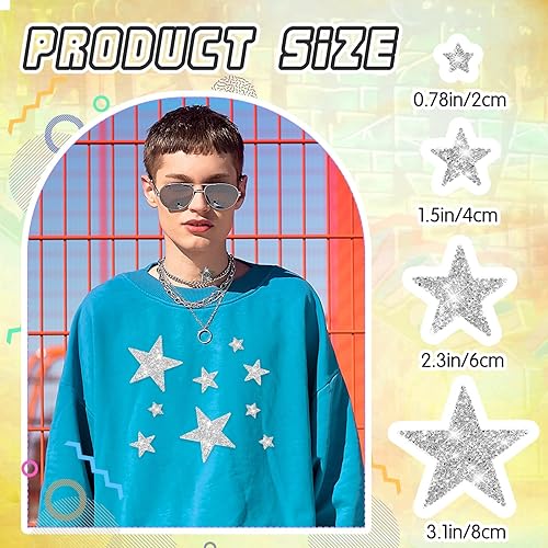 Lot de 24 étoiles thermocollantes, dorées, argentées, en strass, à repasser, pour vêtements, t-shirts, sacs à dos - Nail Gallerys