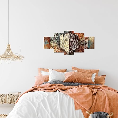 Runa Art - Tableau Afrique Le Coucher Du Soleil 200 x 100 cm 5 Parties XXL Decoration Murale Dessin Orange 000251a - Nail Gallerys