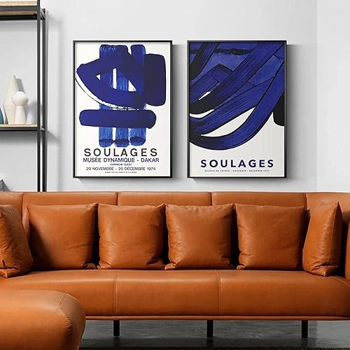 Impressions d'art mural, peinture sur toile Exposition du musée Pierre Soulages Affiche et galerie d'impression Art mural Images abstraites pour le salon Décoration d'intérieur/30x50cmx2 sans cadre - Nail Gallerys