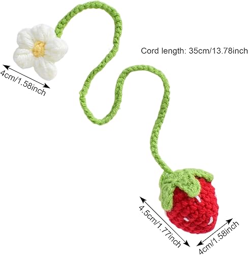 Lot De 4 Pendentifs pour Rétroviseur De Voiture, Fraise Tricotée à La Main, Décoration à Suspendre pour Rétroviseur De Voiture, Accessoire De Sac, Sangles De Rideau - Nail Gallerys