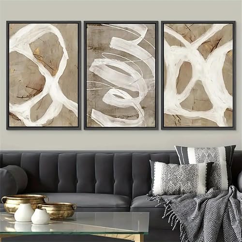 CWBLYZ Décoration Murale sur Toile Avec Traits de Peinture Pastel Blanc et Marron- Illustrations Abstraites- Art Moderne Nordique Chic pour Salon Bureau Chambre à Coucher-50 * 70Cm*3 (Sans Cadre) - Nail Gallerys