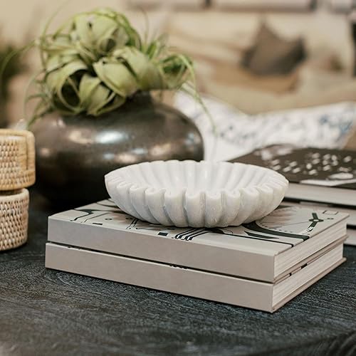 Bol à volants, Bol décoratif, Bol en marbre de résine, Bol décoratif blanc, Bol à volants rustique polyvalent en résine, Bol décoratif strié avec volants, Coupe à fruits antique avec volants - Nail Gallerys