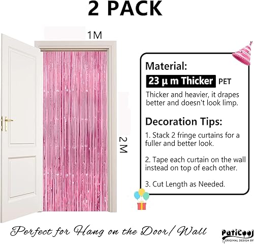 Lot de 2 rideaux roses, 1 m x 2 m, à franges, roses, serpentins, pour femme et fille, décoration d'anniversaire, écolier 2024, licorne princesse - Nail Gallerys