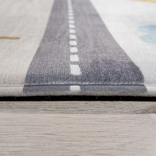 Paco Home Tapis Enfant Tapis Chambre Enfant Voitures Rue Motif Montagne Nuage Crème Bleu Gris, Dimension:120x160 cm - Nail Gallerys