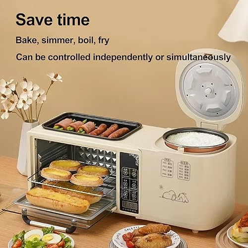 Station de petit-déjeuner 4 en 1, machine de petit-déjeuner intelligente avec four à 2 couches, cuiseur vapeur électrique de 1 L et poêle à frire électrique, contrôle indépendant de la température - Nail Gallerys