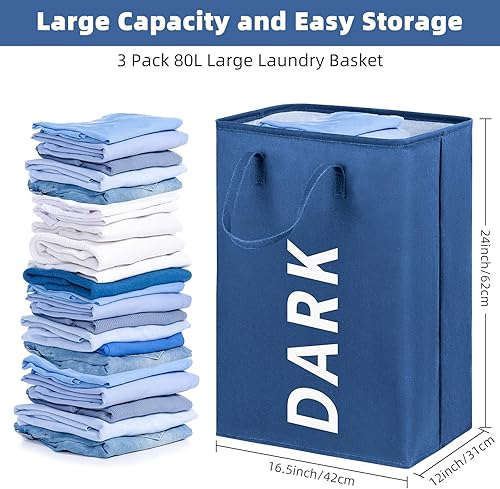 Lot de 3 grands paniers à linge pliables en lin pour vêtements, jouets, serviettes, sac de rangement pour salle de bain, chambre à coucher (80 l) - Nail Gallerys