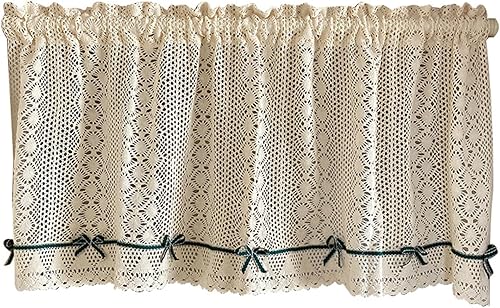 champracer Rideau brise-bise aspect crochet, court, style maison de campagne, motif floral rétro, pour bistrot, cuisine, porte avec pompon, 1 pièce, H 45 x l 130 cm - Nail Gallerys