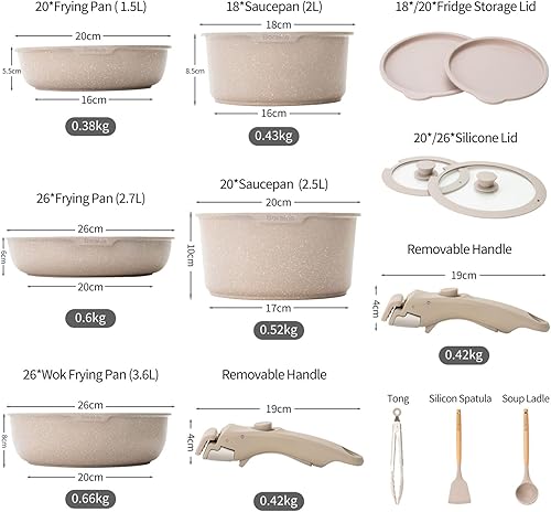 BOREINE Batterie de cuisine induction, Set casserole et poele tout feux avec couvercle, Lot empilable avec poignée amovible, Antiadhésif, Compatible lave-vaisselle (Noir 7 Pce) - Nail Gallerys