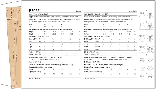 Butterick B6935A Patron de couture pour haut, sous-vêtements et chapeau pour bébé, code design B6935, tailles XS-S-M-L - Nail Gallerys