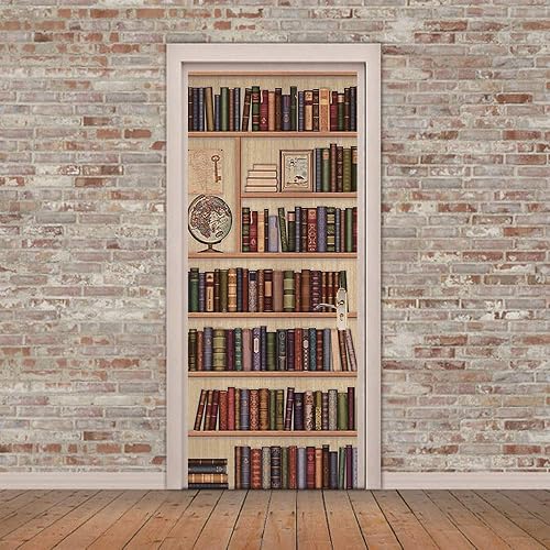 3D Porte Stickers Muraux Bibliothèque Qualité PVC Auto-adhésif Imperméable Amovible Art Stickers pour La Maison Décoration Murale 77x200cm - Nail Gallerys