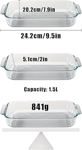 1,5 L Plat à Four Profond en Verre, Plats à Lasagnes Rectangulaires,Plat à Lasagne Rectangulaire en Verre,Plat à Four en Verre, convient au micro-ondes, au four, au réfrigérateur, 24 x 20 x 5 cm - Nail Gallerys