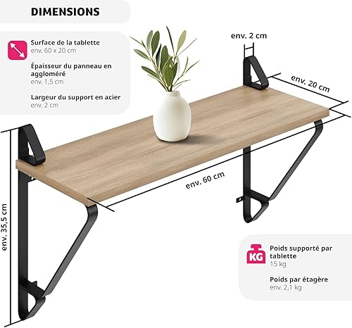 TecTake® Lot de 2 Étagère Murale Étagère Bibliothèque Étagère Rangement Meuble de Rangement Industriel Rangement Bureau, Salon, Chambre, Etagere Rangement Meubles de Salon, Salle de Bain Cuisine - Nail Gallerys