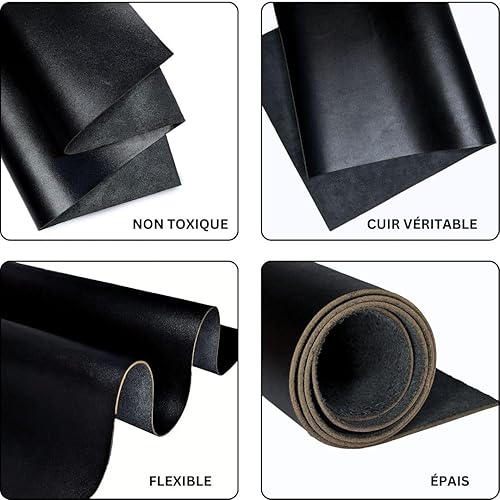 Feuilles de cuir véritable | 1,3-1,5 mm | Feuilles de cuir de vachette pleine fleur par Kozmo (Noir de jais (15 cm x 30 cm)) - Nail Gallerys