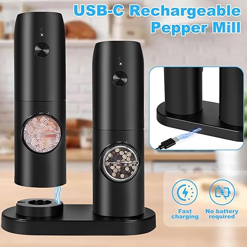 UCAMP Moulin à Sel et Poivre Électrique,Ensemble de Moulin à Poivre Électrique avec Base Rechargeable,Grossièreté Réglable,Moulins a Epices Electrique avec Pinceaux et Cuillères,Lampe LED - Nail Gallerys