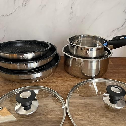 SHOP-STORY - AM2493 : Batterie de Cuisine 8 Pièces Arthur Martin Poêles et Casseroles en Inox avec Accessoires, Tous Feux Dont Induction - Nail Gallerys