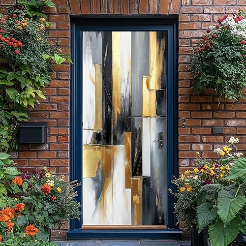 Porte Autocollants Feuilles dorées abstraites 77x200 cm or 3D Papier Peint pour Porte Imperméable Stickers de Porte, Vinyle Porte Stickers Muraux Décoration - Nail Gallerys