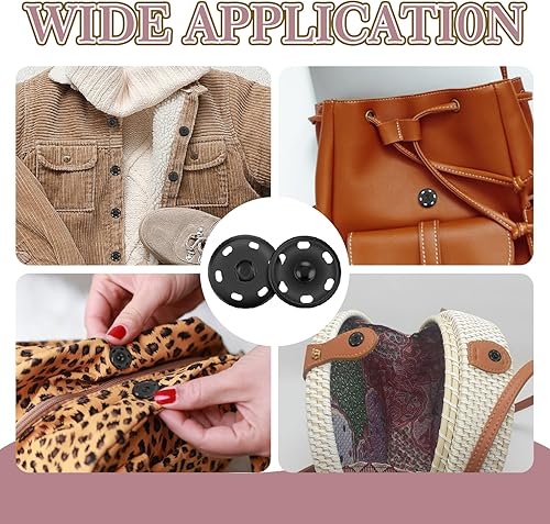 12 Set Boutons Pression pour Coudre de Grands Boutons Pression en Métal de 21mm Bouton Pression Noir pour Coudre des Vêtements des Robes des Sacs à Dos des Sacs à Main des Travaux Manuels - Nail Gallerys