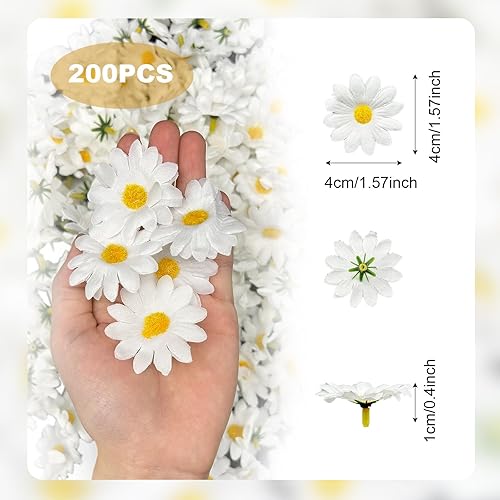 TUONYIS 200 Pièces Tête de Marguerite Artificielle 4 cm Fleurs Artificielles Déco Mini Fleurs, Paquerettes Artificielles, Gerbera Soie Marguerite Artificielle pour Jardin, ête, Mariage, Table (Blanc) - Nail Gallerys