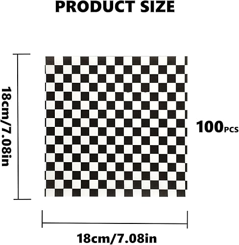 100 Feuilles Papier Emballage Alimentaire, àcarreaux noirs et blancs et blancs Papier D'Emballage Frites, Papier Sulfurisé pour Camping Frites Burger Pizza Pain Sandwich(18x18cm) - Nail Gallerys
