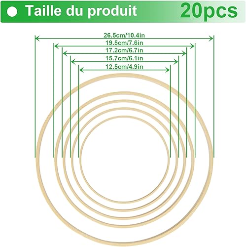 STARVAST 20 Pcs Anneaux de Couronne de Bambou, Anneaux en Bambou Cerceaux, Cercle en Bois pour Attrape Rêve Macramé, Faire un décor de Couronne de Mariage et Artisanat Mural (13, 15, 18, 20, 26CM) - Nail Gallerys