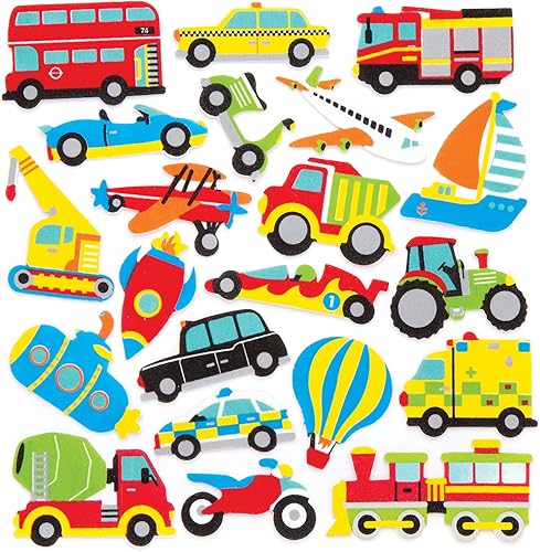 Baker Ross Autocollants véhicules en mousse (lot de 120) - Autocollants amusants en relief sur le thème des véhicules pour scrapbooking. - Nail Gallerys