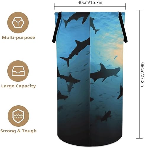 Panier de rangement imperméable et pliable, panier à linge rond imprimé requins marteaux, panier à linge sale adapté pour les dortoirs familiaux - Nail Gallerys