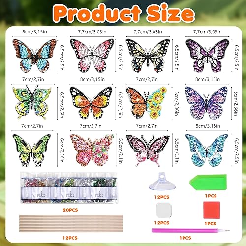 EOPUOZS Diamond Painting Papillon, 12 Pièces Diamond Painting Enfants, Kit de Bricolage pour Enfants et Adultes, Idéal pour Jardins et Intérieurs, Cadeau pour Maman et Filles - Nail Gallerys