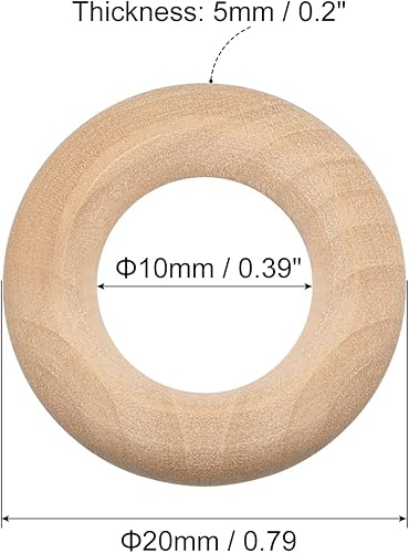 QUARKZMAN 60 Pièces de Bagues en Bois Naturel de 20 mm (0,8 Pouce), D'Une Épaisseur de 5 mm, Lisses Et Non Finies, Pour Bricolage, Tricot, Macramé, Pendentif - Nail Gallerys