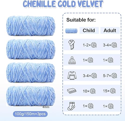 YZROHYI Pelote de Laine a Tricoter 3×100g,Laine Chenille Douce,Fils à Tricoter Et à Crocheter,Amigurumi en Fil Chenille,Chunky Yarn,Fil Crochet Pour Sac,Fil Ultra Doux,Fil de Crochet Tissage de Panier - Nail Gallerys