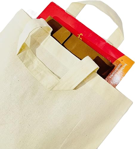 LYRVON Sac en coton de qualité supérieure à peindre et à colorier, sac en tissu avec poignées courtes, non imprimé ou imprimé, sac cadeau, sac en toile de jute, petit sac en toile de jute, certifié - Nail Gallerys