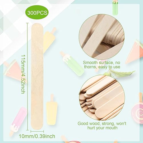300 PCS Bâton en Bois, Bâton de Glace en Bois Naturelle, 114 mm x 9 mm x 2 mm, Bouleau, Bâton de Glace Bâton d'artisanat Bois Couleur de Base, Idéal pour bricoler et décorer - Nail Gallerys