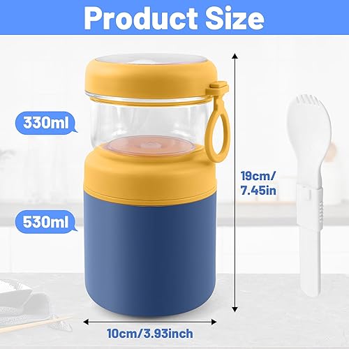 Acasimo Gobelet à céréales en acier inoxydable à emporter, gobelet à yaourt à emporter, avec cuillère, 530 ml + 330 ml, gobelet portable anti-fuite, adapté au congélateur, au lave-vaisselle (blanc) - Nail Gallerys