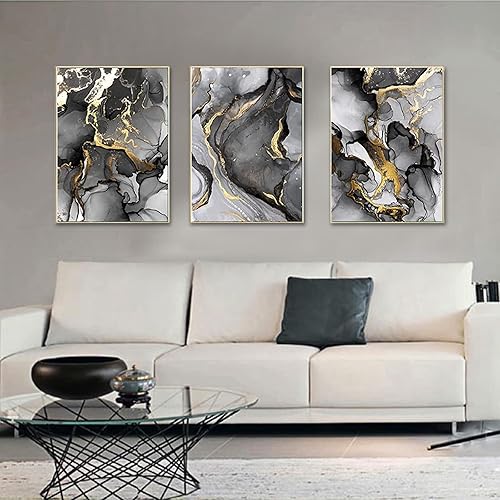 ERTLKP - Lot de 3 peintures sur toile sans cadre - Abstraction dorée - Avec des citations religieuses en calligraphie arabe - Pour décorer le salon - 40 x 60 cm - Noir - Nail Gallerys