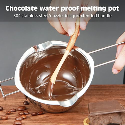 Pot de Fusion : Bain-Marie - Bol de Fusion 400 ML - Pot de Bain d'eau avec spatule Beurre - en Acier Inoxydable - Fromage fondu - Caramel - Bonbons - Cire - Chocolat - en Acier Inoxydable - Nail Gallerys
