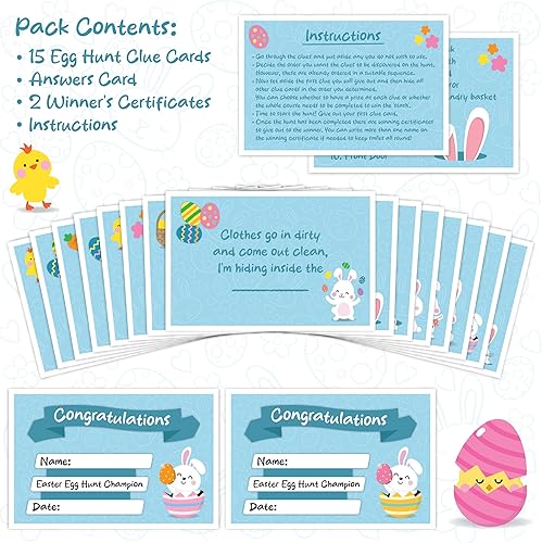 Cartes d'indices de chasse aux œufs de Pâques pour enfants – Grande chasse au trésor de Pâques réutilisable pour l'intérieur, jeu de fête, activité domestique avec certificats gagnants - Nail Gallerys