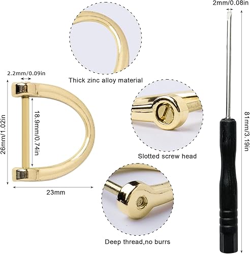 FRUHLING 10 Pièces Métal D-Ring Boucle fer à Cheval Golden Demi-Cercle D-Ring Amovible en forme de U avec Tournevis pour sac à Main en Cuir Porte-Clés DIY Bricolage - Nail Gallerys