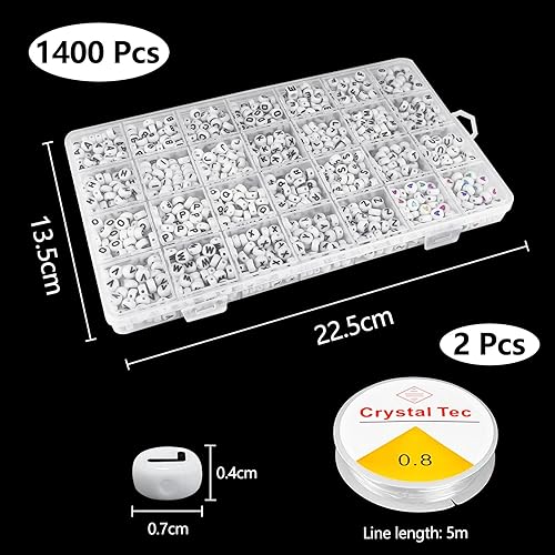 Relota 1400Pcs Perles pour Bracelet 7 X 4 mm, A-Z Blanc Perles Lettres Alphabet et Colorée Coeur Beads avec 2 Fil Elastique, pour Fabrication de Bijoux, Bracelets, Colliers, Enfants DIY Artisanats - Nail Gallerys