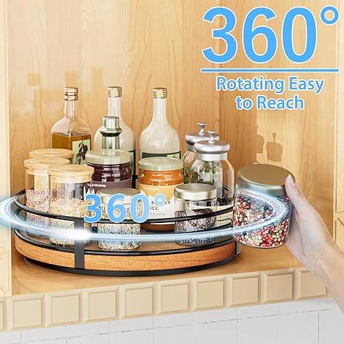 Lazy Susan Organiseur de plateau tournant rond en bois pour armoire, cuisine, comptoir, table à manger, garde-manger, placard, salle de bain, café, bar, décoration d'intérieur - Nail Gallerys