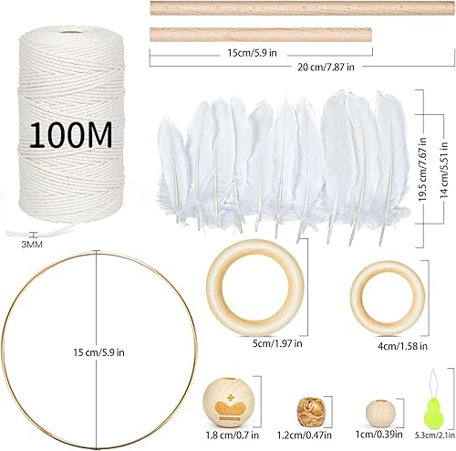 Corde en Macramé 100m,Naturel Fil Macrame 3mm,8 Pcs bâtons en Bois 8 Pcs Anneaux en Bois 108 Pcs Perles en Bois 2 anneaux en métal, kit pour Plante Cintre Artisanat DIY Décoration - Nail Gallerys