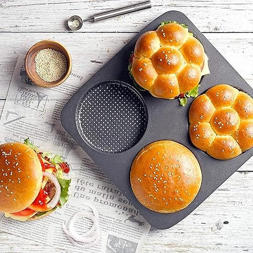 KEPYATI Moule À Pain Avec Quatre Tasses,Mini Pains Àhamburger,Matériau En Sans Danger Pour L'Ébène,Moule À Pain À Hamburger Avec Revêtement Antiadhésif,Haute Résistanceàla Chaleur - Nail Gallerys