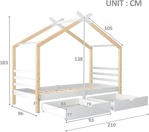 Sweiko Lit pour enfant 90 x 200 cm avec 2 tiroirs en pin massif avec sommier à lattes pour chambre d'enfant et adolescent, sans matelas, J-603233AAW - Nail Gallerys