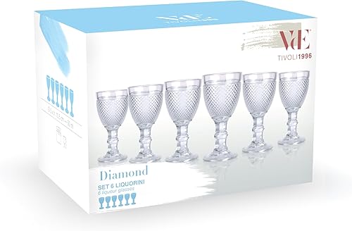 Villa d'Este Home Tivoli 1996 Lot de 6 liqueurs 50 ml en verre transparent, Diamond - Nail Gallerys