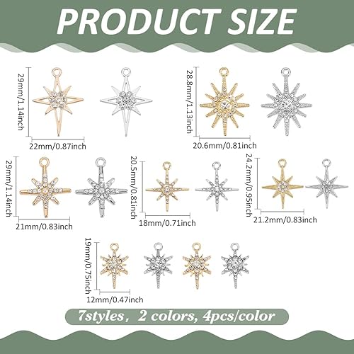 PH PandaHall 56pcs Breloques Étoiles 7 Styles Breloques Zircone Cubique Breloques Pavées Dorées Pendentifs Étoile du Nord Platine Breloques Étoiles Strass pour la Fabrication de Bijoux Collier - Nail Gallerys