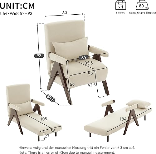 Fauteuil Convertible 3 en 1 avec Fonction Couchage, canapé-lit Convertible, Fauteuil Pliant rembourré, Chaise Longue, lit Simple, adapté au Salon, à la Chambre, à l'appartement, etc. - Nail Gallerys