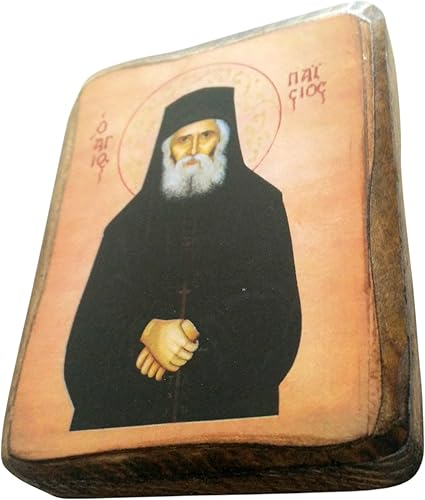 Icône en Bois Fait Main, Chrétienne orthodoxe Grecque, Representant Saint Paisios / a0_2 - Nail Gallerys