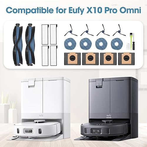 DrRobor Accessoires pour Eufy X10 Pro Omni Robot Aspirateur, Kit d' rechange avec 2 Brosses Principales, 4 Brosses Latérales, 4 Serpillères, 4 Sac À Poussière, 4 Filtre Hepa - Nail Gallerys