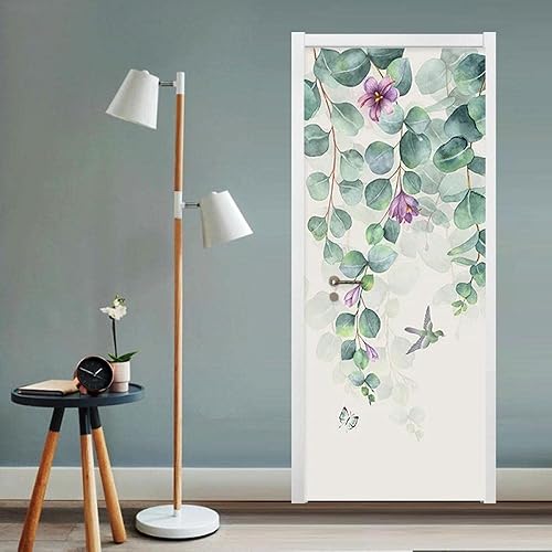 Style Nordique Feuilles Tropicales Fleurs Autocollant De Porte Moderne Simple Décor À La Maison Papier Peint Mural Pvc Autocollant De Salon Auto-Adhésif 77X200Cm - Nail Gallerys