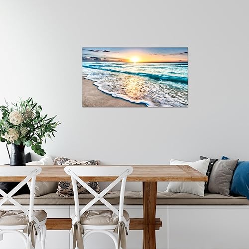Runa Art Le Coucher Du Soleil Plage Peinture Tableau Salon XXL Beige Bleu Mer 120 x 80 cm 3 Parties Decoration Murale 023731a - Nail Gallerys