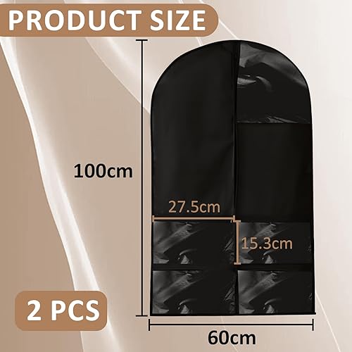 Housse Vetement,Housse Vetements à Suspendre avec 4 Poches,Housses de Vêtements avec Fenêtre Transparente,Housse de Vetement avec Fermeture éclair pour Costume,Trenchs,Robes,Noir 2 Pièces - Nail Gallerys